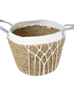 GloboStar® Artificial Garden SARDINIA 20335 ΣΕΤ 3 Διακοσμητικά Πλεκτά Καλάθια – Κασπώ Γλάστρες – Flower Pots Μπεζ με Μακραμέ A:Φ25cm x Υ20cm B:Φ30cm x Υ27cm C:Φ35cm x Υ30cm