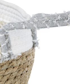 GloboStar® Artificial Garden SARDINIA 20335 ΣΕΤ 3 Διακοσμητικά Πλεκτά Καλάθια – Κασπώ Γλάστρες – Flower Pots Μπεζ με Μακραμέ A:Φ25cm x Υ20cm B:Φ30cm x Υ27cm C:Φ35cm x Υ30cm