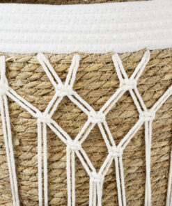 GloboStar® Artificial Garden SARDINIA 20335 ΣΕΤ 3 Διακοσμητικά Πλεκτά Καλάθια – Κασπώ Γλάστρες – Flower Pots Μπεζ με Μακραμέ A:Φ25cm x Υ20cm B:Φ30cm x Υ27cm C:Φ35cm x Υ30cm