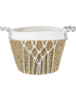 GloboStar® Artificial Garden SARDINIA 20335 ΣΕΤ 3 Διακοσμητικά Πλεκτά Καλάθια – Κασπώ Γλάστρες – Flower Pots Μπεζ με Μακραμέ A:Φ25cm x Υ20cm B:Φ30cm x Υ27cm C:Φ35cm x Υ30cm