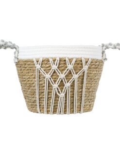 GloboStar® Artificial Garden SARDINIA 20335 ΣΕΤ 3 Διακοσμητικά Πλεκτά Καλάθια – Κασπώ Γλάστρες – Flower Pots Μπεζ με Μακραμέ A:Φ25cm x Υ20cm B:Φ30cm x Υ27cm C:Φ35cm x Υ30cm