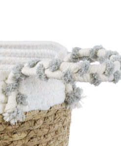 GloboStar® Artificial Garden SARDINIA 20335 ΣΕΤ 3 Διακοσμητικά Πλεκτά Καλάθια – Κασπώ Γλάστρες – Flower Pots Μπεζ με Μακραμέ A:Φ25cm x Υ20cm B:Φ30cm x Υ27cm C:Φ35cm x Υ30cm