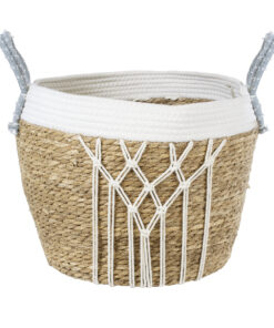 GloboStar® Artificial Garden SARDINIA 20335 ΣΕΤ 3 Διακοσμητικά Πλεκτά Καλάθια – Κασπώ Γλάστρες – Flower Pots Μπεζ με Μακραμέ A:Φ25cm x Υ20cm B:Φ30cm x Υ27cm C:Φ35cm x Υ30cm