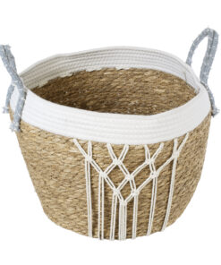 GloboStar® Artificial Garden SARDINIA 20335 ΣΕΤ 3 Διακοσμητικά Πλεκτά Καλάθια – Κασπώ Γλάστρες – Flower Pots Μπεζ με Μακραμέ A:Φ25cm x Υ20cm B:Φ30cm x Υ27cm C:Φ35cm x Υ30cm