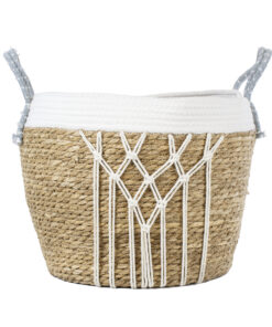 GloboStar® Artificial Garden SARDINIA 20335 ΣΕΤ 3 Διακοσμητικά Πλεκτά Καλάθια – Κασπώ Γλάστρες – Flower Pots Μπεζ με Μακραμέ A:Φ25cm x Υ20cm B:Φ30cm x Υ27cm C:Φ35cm x Υ30cm