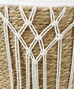 GloboStar® Artificial Garden SARDINIA 20335 ΣΕΤ 3 Διακοσμητικά Πλεκτά Καλάθια – Κασπώ Γλάστρες – Flower Pots Μπεζ με Μακραμέ A:Φ25cm x Υ20cm B:Φ30cm x Υ27cm C:Φ35cm x Υ30cm