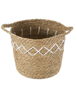 GloboStar® Artificial Garden ZAKYNTHOS 20336 ΣΕΤ 3 Διακοσμητικά Πλεκτά Καλάθια – Κασπώ Γλάστρες – Flower Pots Μπεζ με Μακραμέ A:Φ24cm x Υ20cm B:Φ28cm x Υ24cm C:Φ32cm x Υ28cm