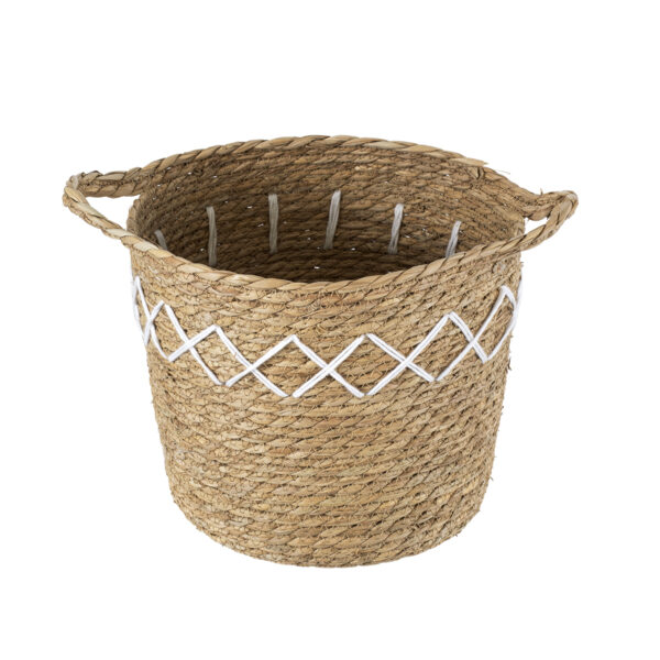 GloboStar® Artificial Garden ZAKYNTHOS 20336 ΣΕΤ 3 Διακοσμητικά Πλεκτά Καλάθια – Κασπώ Γλάστρες – Flower Pots Μπεζ με Μακραμέ A:Φ24cm x Υ20cm B:Φ28cm x Υ24cm C:Φ32cm x Υ28cm