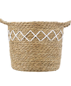 GloboStar® Artificial Garden ZAKYNTHOS 20336 ΣΕΤ 3 Διακοσμητικά Πλεκτά Καλάθια – Κασπώ Γλάστρες – Flower Pots Μπεζ με Μακραμέ A:Φ24cm x Υ20cm B:Φ28cm x Υ24cm C:Φ32cm x Υ28cm
