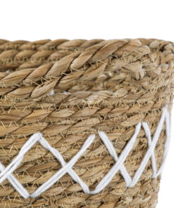 GloboStar® Artificial Garden ZAKYNTHOS 20336 ΣΕΤ 3 Διακοσμητικά Πλεκτά Καλάθια – Κασπώ Γλάστρες – Flower Pots Μπεζ με Μακραμέ A:Φ24cm x Υ20cm B:Φ28cm x Υ24cm C:Φ32cm x Υ28cm