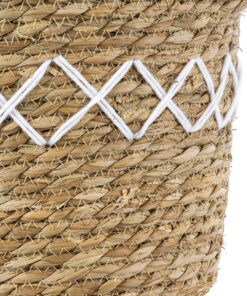 GloboStar® Artificial Garden ZAKYNTHOS 20336 ΣΕΤ 3 Διακοσμητικά Πλεκτά Καλάθια – Κασπώ Γλάστρες – Flower Pots Μπεζ με Μακραμέ A:Φ24cm x Υ20cm B:Φ28cm x Υ24cm C:Φ32cm x Υ28cm