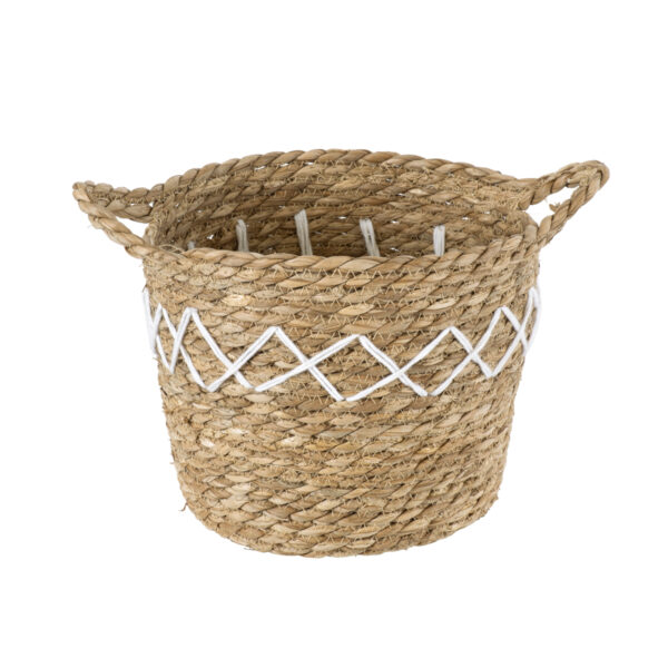GloboStar® Artificial Garden ZAKYNTHOS 20336 ΣΕΤ 3 Διακοσμητικά Πλεκτά Καλάθια – Κασπώ Γλάστρες – Flower Pots Μπεζ με Μακραμέ A:Φ24cm x Υ20cm B:Φ28cm x Υ24cm C:Φ32cm x Υ28cm