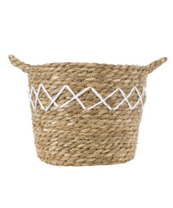 GloboStar® Artificial Garden ZAKYNTHOS 20336 ΣΕΤ 3 Διακοσμητικά Πλεκτά Καλάθια – Κασπώ Γλάστρες – Flower Pots Μπεζ με Μακραμέ A:Φ24cm x Υ20cm B:Φ28cm x Υ24cm C:Φ32cm x Υ28cm