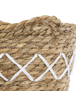 GloboStar® Artificial Garden ZAKYNTHOS 20336 ΣΕΤ 3 Διακοσμητικά Πλεκτά Καλάθια – Κασπώ Γλάστρες – Flower Pots Μπεζ με Μακραμέ A:Φ24cm x Υ20cm B:Φ28cm x Υ24cm C:Φ32cm x Υ28cm