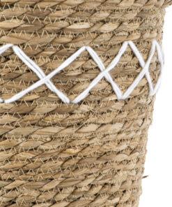 GloboStar® Artificial Garden ZAKYNTHOS 20336 ΣΕΤ 3 Διακοσμητικά Πλεκτά Καλάθια – Κασπώ Γλάστρες – Flower Pots Μπεζ με Μακραμέ A:Φ24cm x Υ20cm B:Φ28cm x Υ24cm C:Φ32cm x Υ28cm