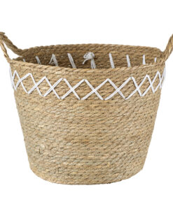 GloboStar® Artificial Garden ZAKYNTHOS 20336 ΣΕΤ 3 Διακοσμητικά Πλεκτά Καλάθια – Κασπώ Γλάστρες – Flower Pots Μπεζ με Μακραμέ A:Φ24cm x Υ20cm B:Φ28cm x Υ24cm C:Φ32cm x Υ28cm