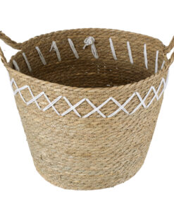 GloboStar® Artificial Garden ZAKYNTHOS 20336 ΣΕΤ 3 Διακοσμητικά Πλεκτά Καλάθια – Κασπώ Γλάστρες – Flower Pots Μπεζ με Μακραμέ A:Φ24cm x Υ20cm B:Φ28cm x Υ24cm C:Φ32cm x Υ28cm