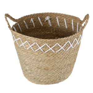 GloboStar® Artificial Garden ZAKYNTHOS 20336 ΣΕΤ 3 Διακοσμητικά Πλεκτά Καλάθια – Κασπώ Γλάστρες – Flower Pots Μπεζ με Μακραμέ A:Φ24cm x Υ20cm B:Φ28cm x Υ24cm C:Φ32cm x Υ28cm