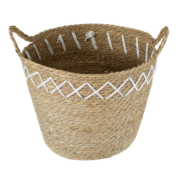 GloboStar® Artificial Garden ZAKYNTHOS 20336 ΣΕΤ 3 Διακοσμητικά Πλεκτά Καλάθια – Κασπώ Γλάστρες – Flower Pots Μπεζ με Μακραμέ A:Φ24cm x Υ20cm B:Φ28cm x Υ24cm C:Φ32cm x Υ28cm
