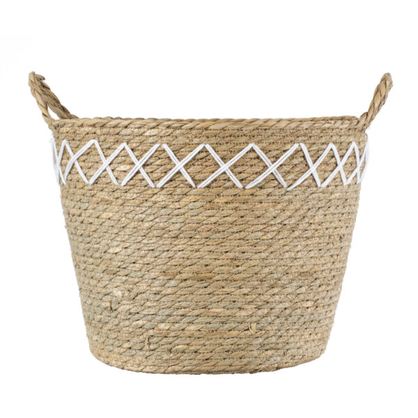 GloboStar® Artificial Garden ZAKYNTHOS 20336 ΣΕΤ 3 Διακοσμητικά Πλεκτά Καλάθια – Κασπώ Γλάστρες – Flower Pots Μπεζ με Μακραμέ A:Φ24cm x Υ20cm B:Φ28cm x Υ24cm C:Φ32cm x Υ28cm