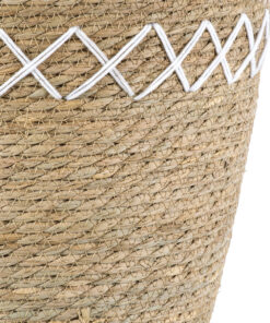 GloboStar® Artificial Garden ZAKYNTHOS 20336 ΣΕΤ 3 Διακοσμητικά Πλεκτά Καλάθια – Κασπώ Γλάστρες – Flower Pots Μπεζ με Μακραμέ A:Φ24cm x Υ20cm B:Φ28cm x Υ24cm C:Φ32cm x Υ28cm