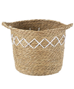 GloboStar® Artificial Garden ZAKYNTHOS 20336 ΣΕΤ 3 Διακοσμητικά Πλεκτά Καλάθια – Κασπώ Γλάστρες – Flower Pots Μπεζ με Μακραμέ A:Φ24cm x Υ20cm B:Φ28cm x Υ24cm C:Φ32cm x Υ28cm