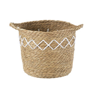 GloboStar® Artificial Garden ZAKYNTHOS 20336 ΣΕΤ 3 Διακοσμητικά Πλεκτά Καλάθια – Κασπώ Γλάστρες – Flower Pots Μπεζ με Μακραμέ A:Φ24cm x Υ20cm B:Φ28cm x Υ24cm C:Φ32cm x Υ28cm