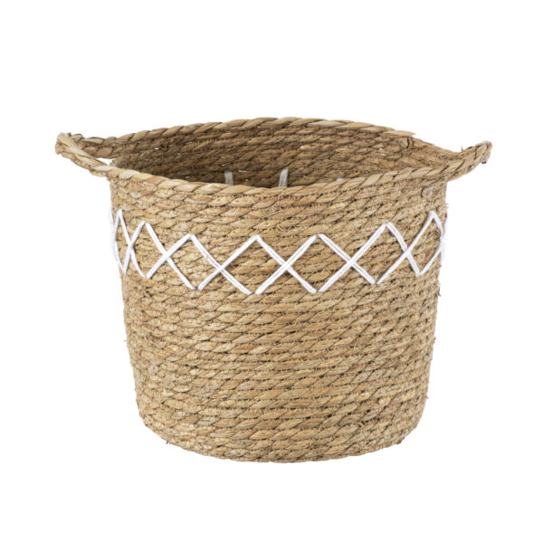 GloboStar® Artificial Garden ZAKYNTHOS 20336 ΣΕΤ 3 Διακοσμητικά Πλεκτά Καλάθια – Κασπώ Γλάστρες – Flower Pots Μπεζ με Μακραμέ A:Φ24cm x Υ20cm B:Φ28cm x Υ24cm C:Φ32cm x Υ28cm