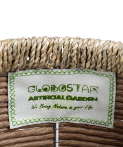 GloboStar® Artificial Garden AMORGOS 20337 Διακοσμητικό Πλεκτό Καλάθι – Κασπώ Γλάστρα – Flower Pot Μπεζ με Καφέ Φ25cm x Υ21cm