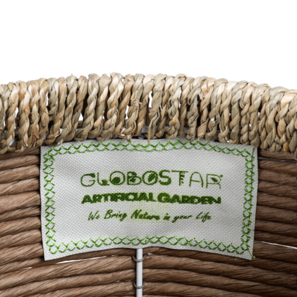 GloboStar® Artificial Garden AMORGOS 20337 Διακοσμητικό Πλεκτό Καλάθι – Κασπώ Γλάστρα – Flower Pot Μπεζ με Καφέ Φ25cm x Υ21cm