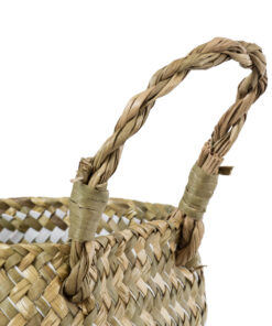 GloboStar® Artificial Garden SYMI 20338 Διακοσμητικό Ψάθινο Καλάθι – Κασπώ Γλάστρα – Flower Pot Μπεζ με Λευκό Φ18cm x Υ20cm