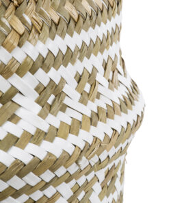 GloboStar® Artificial Garden SYMI 20338 Διακοσμητικό Ψάθινο Καλάθι – Κασπώ Γλάστρα – Flower Pot Μπεζ με Λευκό Φ18cm x Υ20cm