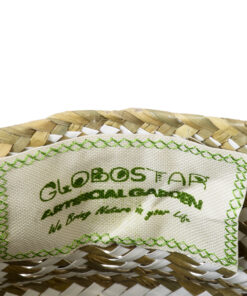 GloboStar® Artificial Garden SYMI 20338 Διακοσμητικό Ψάθινο Καλάθι – Κασπώ Γλάστρα – Flower Pot Μπεζ με Λευκό Φ18cm x Υ20cm