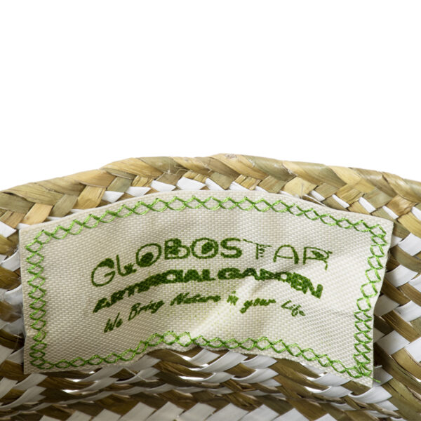 GloboStar® Artificial Garden SYMI 20338 Διακοσμητικό Ψάθινο Καλάθι – Κασπώ Γλάστρα – Flower Pot Μπεζ με Λευκό Φ18cm x Υ20cm