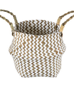 GloboStar® Artificial Garden IOS 20339 Διακοσμητικό Ψάθινο Καλάθι – Κασπώ Γλάστρα – Flower Pot Καφέ με Λευκό Φ18cm x Υ20cm