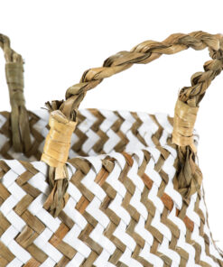 GloboStar® Artificial Garden IOS 20339 Διακοσμητικό Ψάθινο Καλάθι – Κασπώ Γλάστρα – Flower Pot Καφέ με Λευκό Φ18cm x Υ20cm