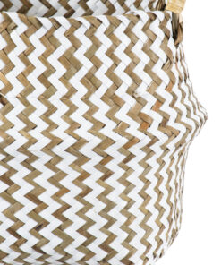 GloboStar® Artificial Garden IOS 20339 Διακοσμητικό Ψάθινο Καλάθι – Κασπώ Γλάστρα – Flower Pot Καφέ με Λευκό Φ18cm x Υ20cm