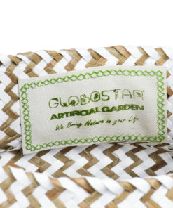 GloboStar® Artificial Garden IOS 20339 Διακοσμητικό Ψάθινο Καλάθι – Κασπώ Γλάστρα – Flower Pot Καφέ με Λευκό Φ18cm x Υ20cm