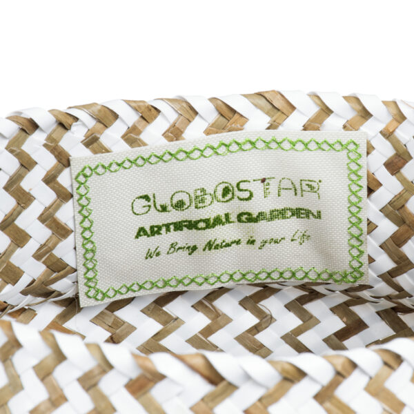 GloboStar® Artificial Garden IOS 20339 Διακοσμητικό Ψάθινο Καλάθι – Κασπώ Γλάστρα – Flower Pot Καφέ με Λευκό Φ18cm x Υ20cm