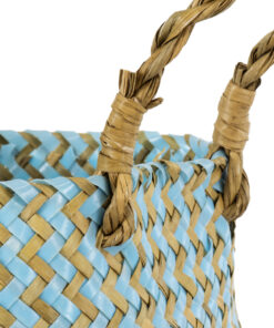 GloboStar® Artificial Garden SKYROS 20340 Διακοσμητικό Ψάθινο Καλάθι – Κασπώ Γλάστρα – Flower Pot Μπλε με Καφέ Φ18cm x Υ20cm