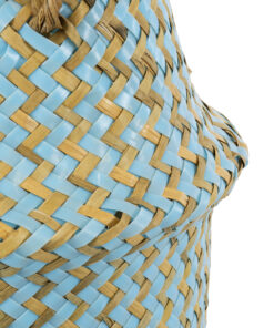 GloboStar® Artificial Garden SKYROS 20340 Διακοσμητικό Ψάθινο Καλάθι – Κασπώ Γλάστρα – Flower Pot Μπλε με Καφέ Φ18cm x Υ20cm