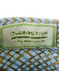 GloboStar® Artificial Garden SKYROS 20340 Διακοσμητικό Ψάθινο Καλάθι – Κασπώ Γλάστρα – Flower Pot Μπλε με Καφέ Φ18cm x Υ20cm