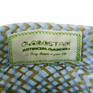 GloboStar® Artificial Garden SKYROS 20340 Διακοσμητικό Ψάθινο Καλάθι – Κασπώ Γλάστρα – Flower Pot Μπλε με Καφέ Φ18cm x Υ20cm