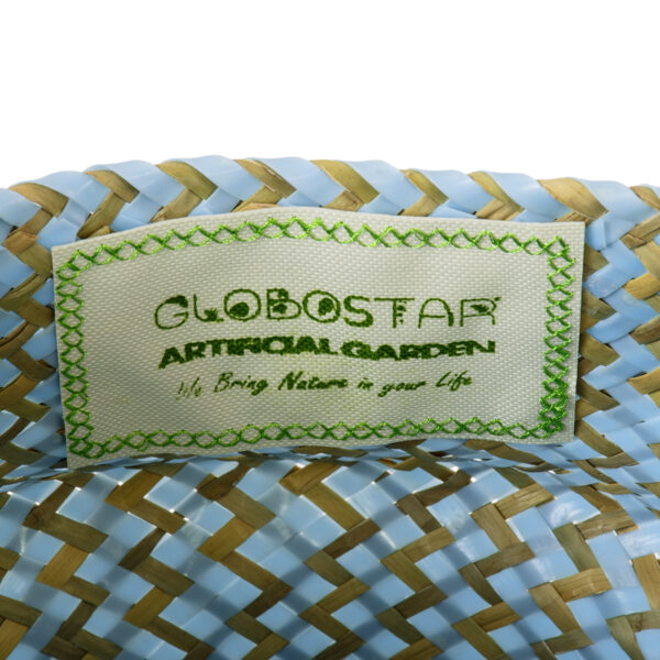GloboStar® Artificial Garden SKYROS 20340 Διακοσμητικό Ψάθινο Καλάθι – Κασπώ Γλάστρα – Flower Pot Μπλε με Καφέ Φ18cm x Υ20cm