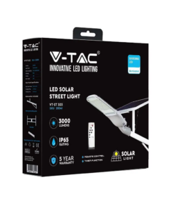 LED Ηλιακό Φωτιστικό Δρόμου 50W V-TAC PRO Samsung Chip 120° 3000lm Γκρι IP65 Ψυχρό 6400K για Ιστό & Τοίχο με Τηλεχειριστήριο – 20341