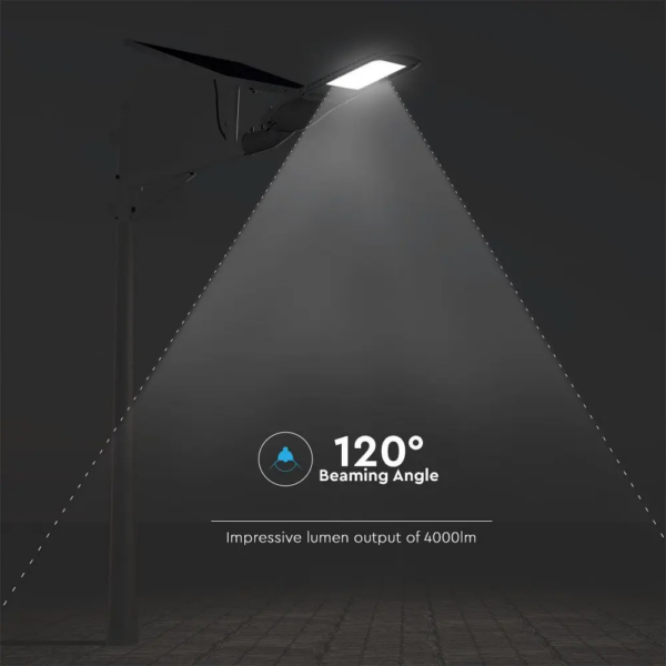 LED Ηλιακό Φωτιστικό Δρόμου 50W V-TAC PRO Samsung Chip 120° 3000lm Γκρι IP65 Ψυχρό 6400K για Ιστό & Τοίχο με Τηλεχειριστήριο – 20341