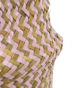 GloboStar® Artificial Garden LEROS 20341 Διακοσμητικό Ψάθινο Καλάθι – Κασπώ Γλάστρα – Flower Pot Ροζ με Καφέ Φ18cm x Υ20cm