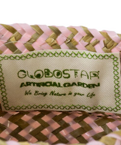 GloboStar® Artificial Garden LEROS 20341 Διακοσμητικό Ψάθινο Καλάθι – Κασπώ Γλάστρα – Flower Pot Ροζ με Καφέ Φ18cm x Υ20cm
