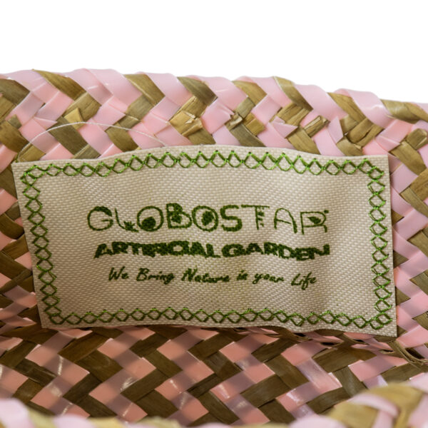 GloboStar® Artificial Garden LEROS 20341 Διακοσμητικό Ψάθινο Καλάθι – Κασπώ Γλάστρα – Flower Pot Ροζ με Καφέ Φ18cm x Υ20cm