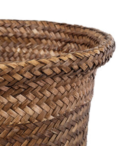 GloboStar® Artificial Garden SKIATHOS 20345 Διακοσμητικό Ψάθινο Καλάθι – Κασπώ Γλάστρα – Flower Pot Καφέ Φ24cm x Υ24cm